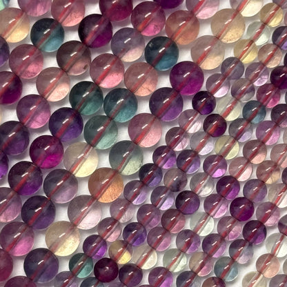 Fluorite Rainbow Pink Polished Round Gemstone Beads (AA Quality)