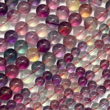Fluorite Rainbow Pink Polished Round Gemstone Beads (AA Quality)