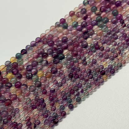 Fluorite Rainbow Pink Polished Round Gemstone Beads (AA Quality)