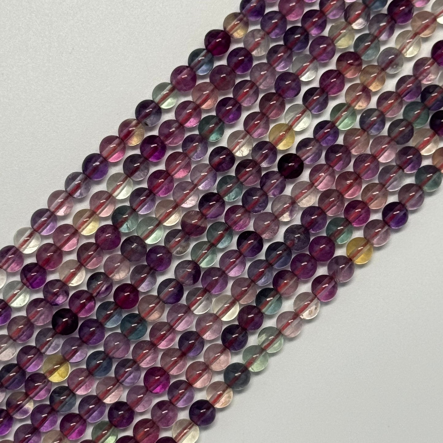 Fluorite Rainbow Pink Polished Round Gemstone Beads (AA Quality)