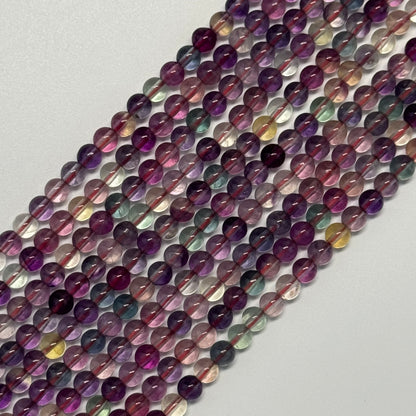 Fluorite Rainbow Pink Polished Round Gemstone Beads (AA Quality)