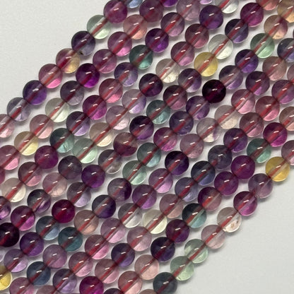 Fluorite Rainbow Pink Polished Round Gemstone Beads (AA Quality)
