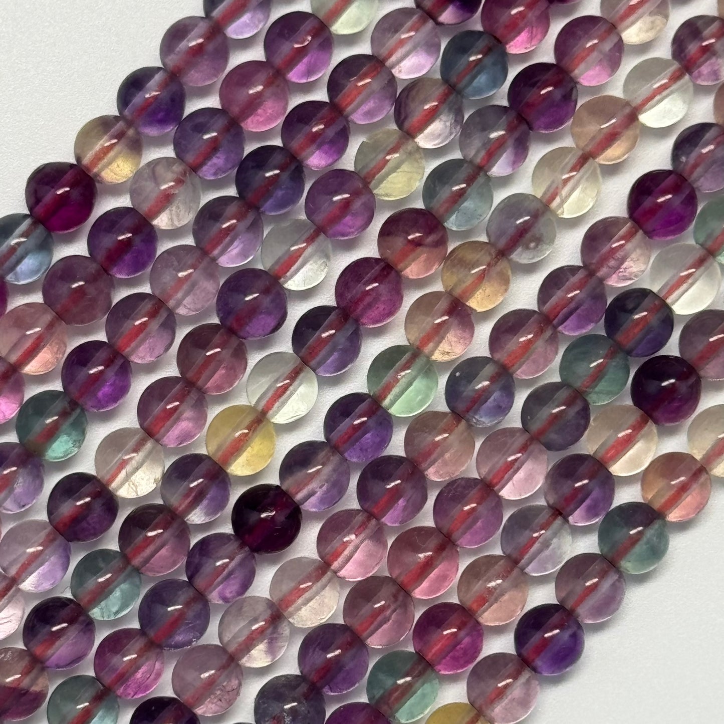 Fluorite Rainbow Pink Polished Round Gemstone Beads (AA Quality)