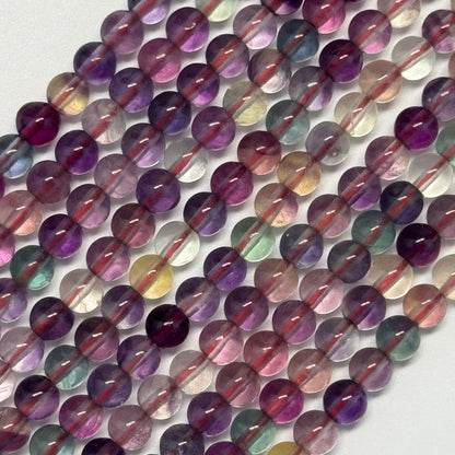 Fluorite Rainbow Pink Polished Round Gemstone Beads (AA Quality)