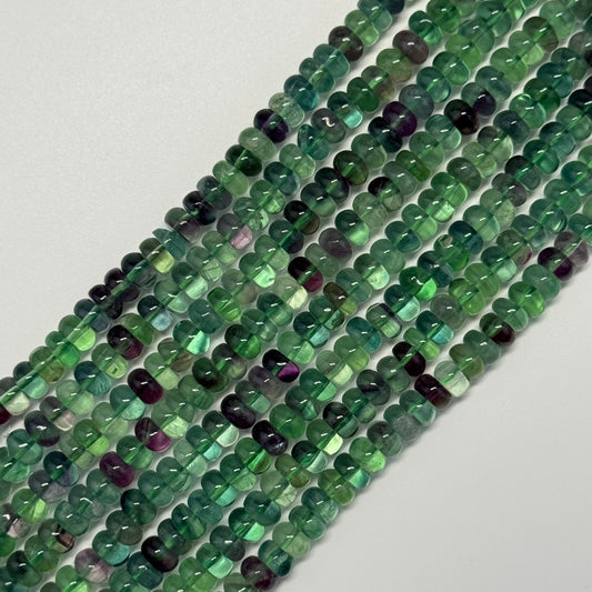 Fluorite Rainbow Polished Rondelle Gemstone Beads (A Quality)