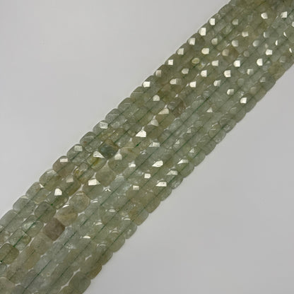 Green Aquamarine Faceted Square Beads - (AA Quality)