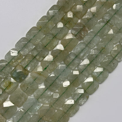 Green Aquamarine Faceted Square Beads - (AA Quality)