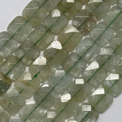 Green Aquamarine Faceted Square Beads - (AA Quality)