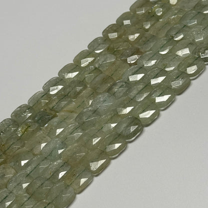 Green Aquamarine Faceted Square Beads - (AA Quality)