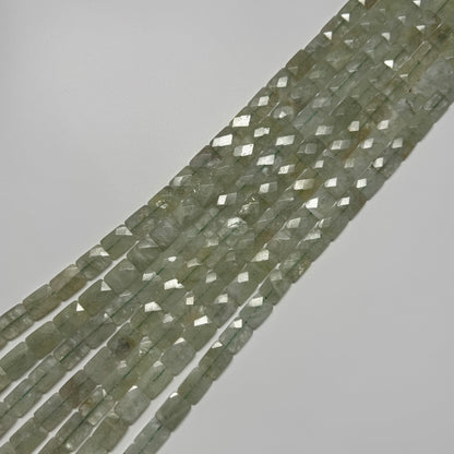 Green Aquamarine Faceted Rectangular Beads - (AA Quality)