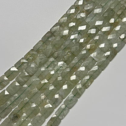Green Aquamarine Faceted Rectangular Beads - (AA Quality)
