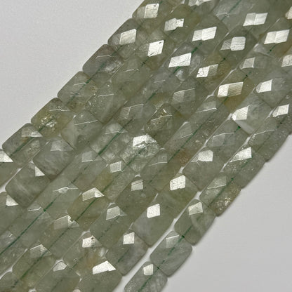 Green Aquamarine Faceted Rectangular Beads - (AA Quality)