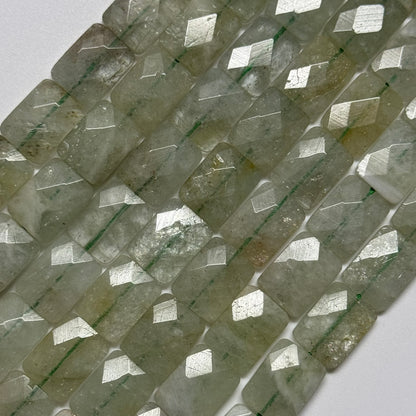 Green Aquamarine Faceted Rectangular Beads - (AA Quality)