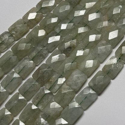 Green Aquamarine Faceted Rectangular Beads - (AA Quality)