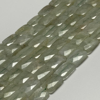 Green Aquamarine Faceted Rectangular Beads - (AA Quality)