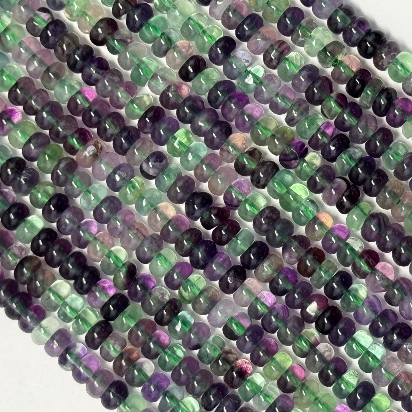 Fluorite Rainbow Polished Rondelle Gemstone Beads (A Quality)
