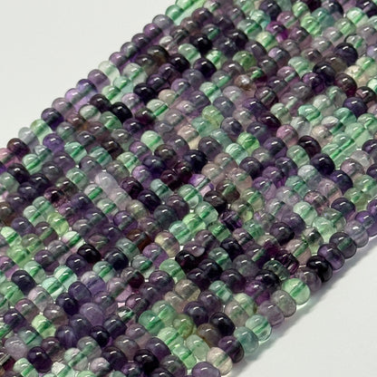 Fluorite Rainbow Polished Rondelle Gemstone Beads (A Quality)