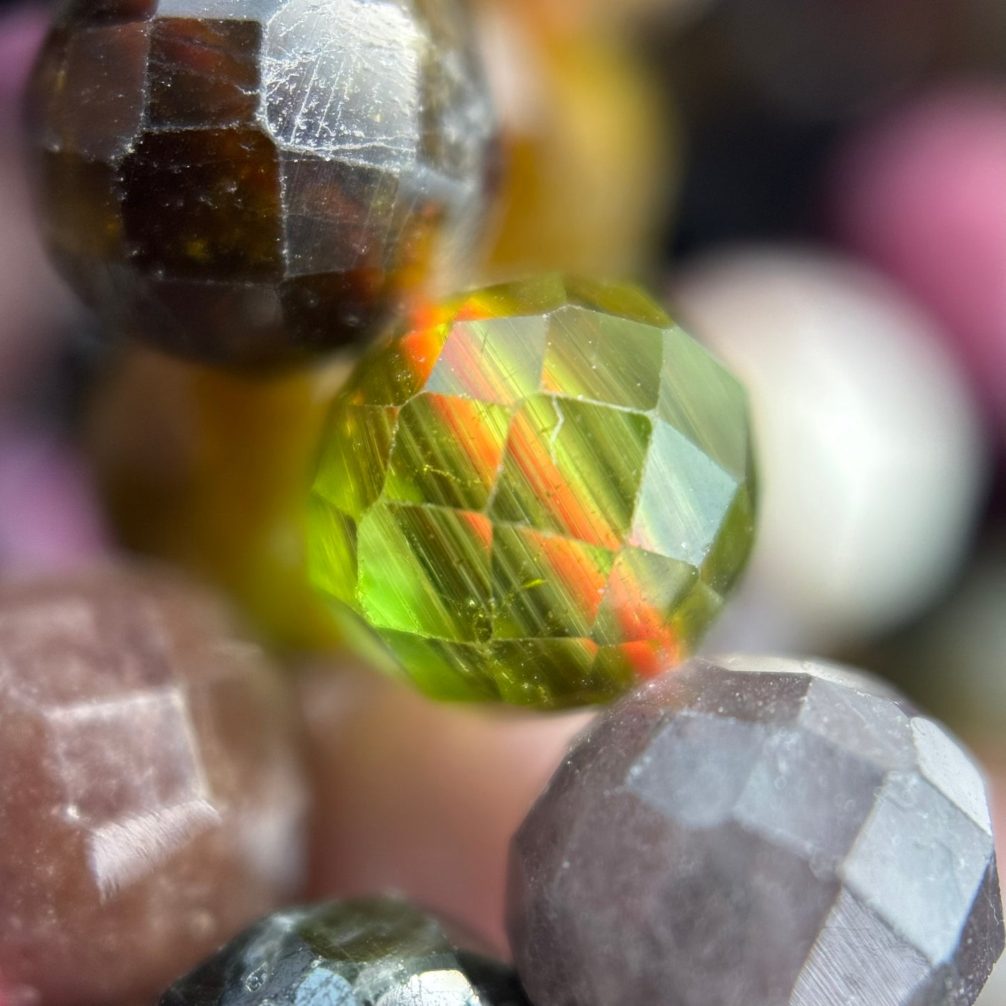 Tourmaline Multicolor Faceted Round Gemstone Beads