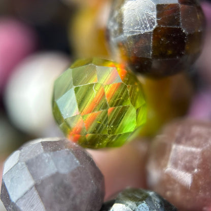 Tourmaline Multicolor Faceted Round Gemstone Beads