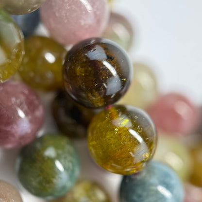 Multi-Coloured Tourmaline Polished Round Beads