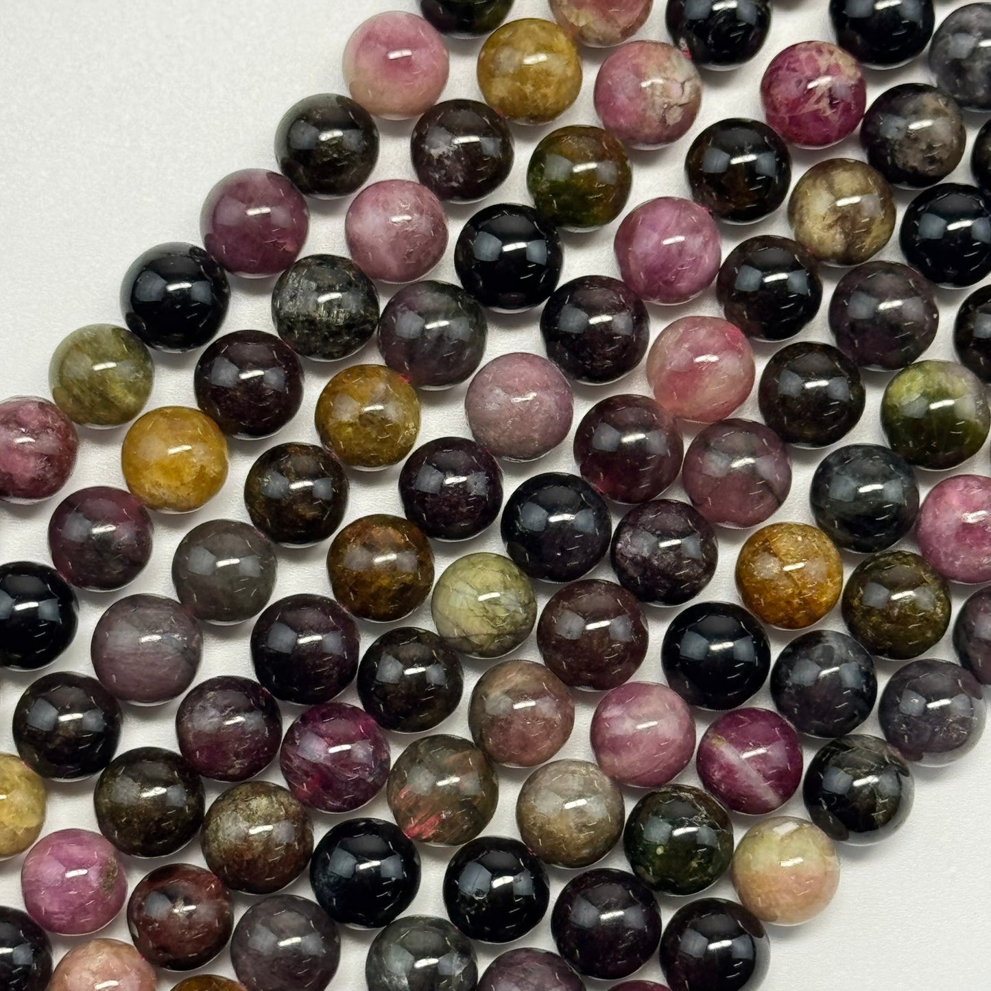 Multi-Coloured Tourmaline Polished Round Beads