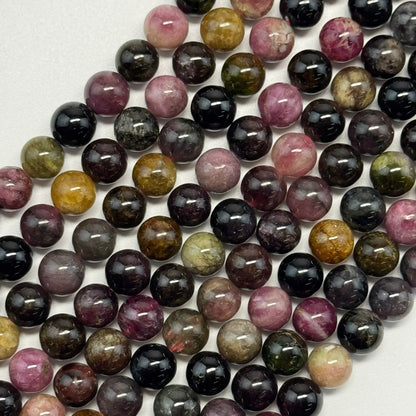Multi-Coloured Tourmaline Polished Round Beads