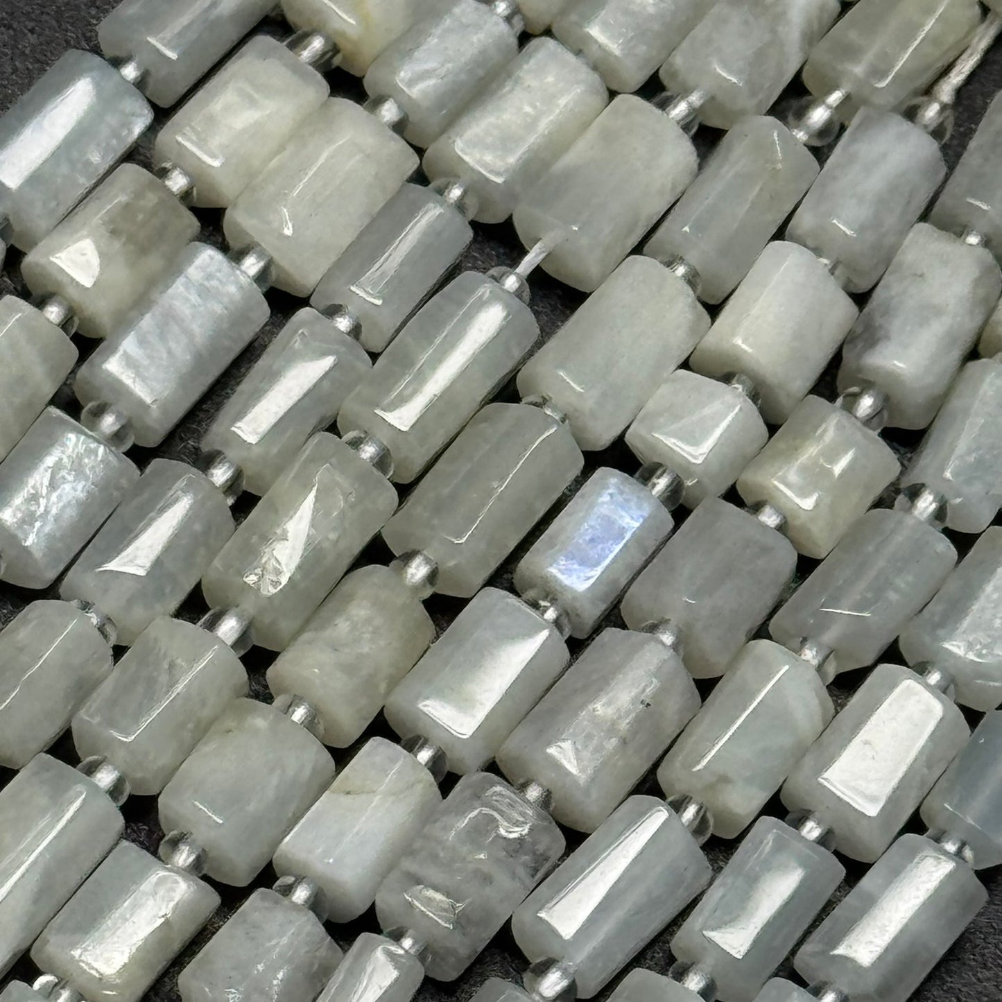 White Moonstone Cylinder Beads