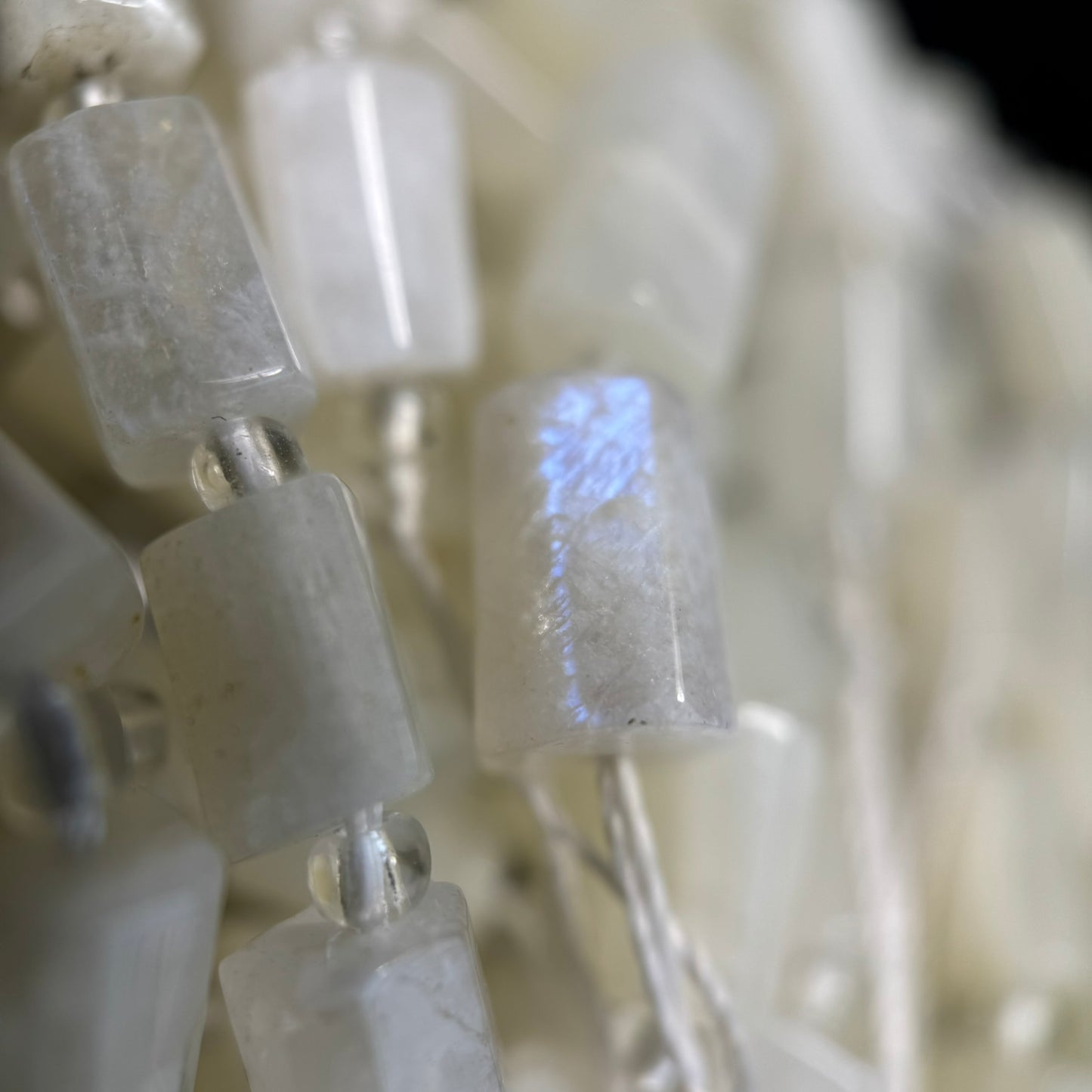 White Moonstone Cylinder Beads