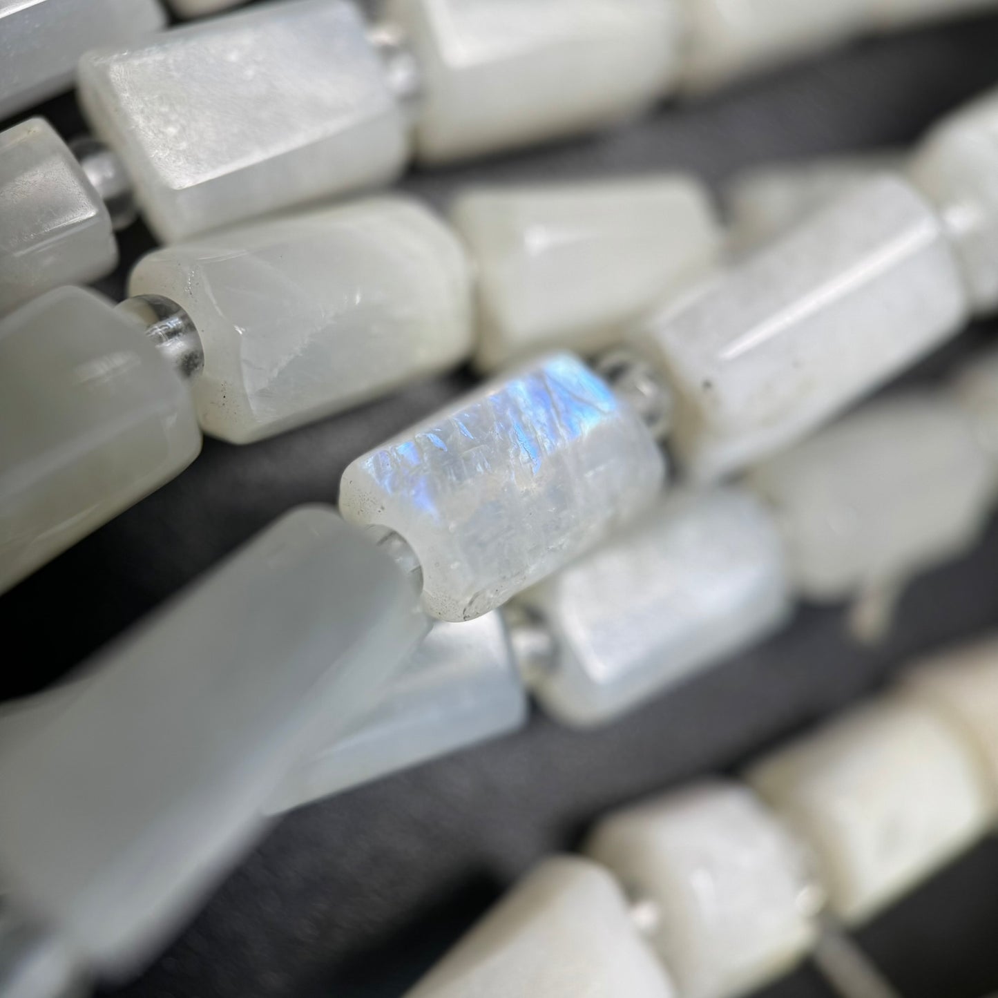 White Moonstone Cylinder Beads