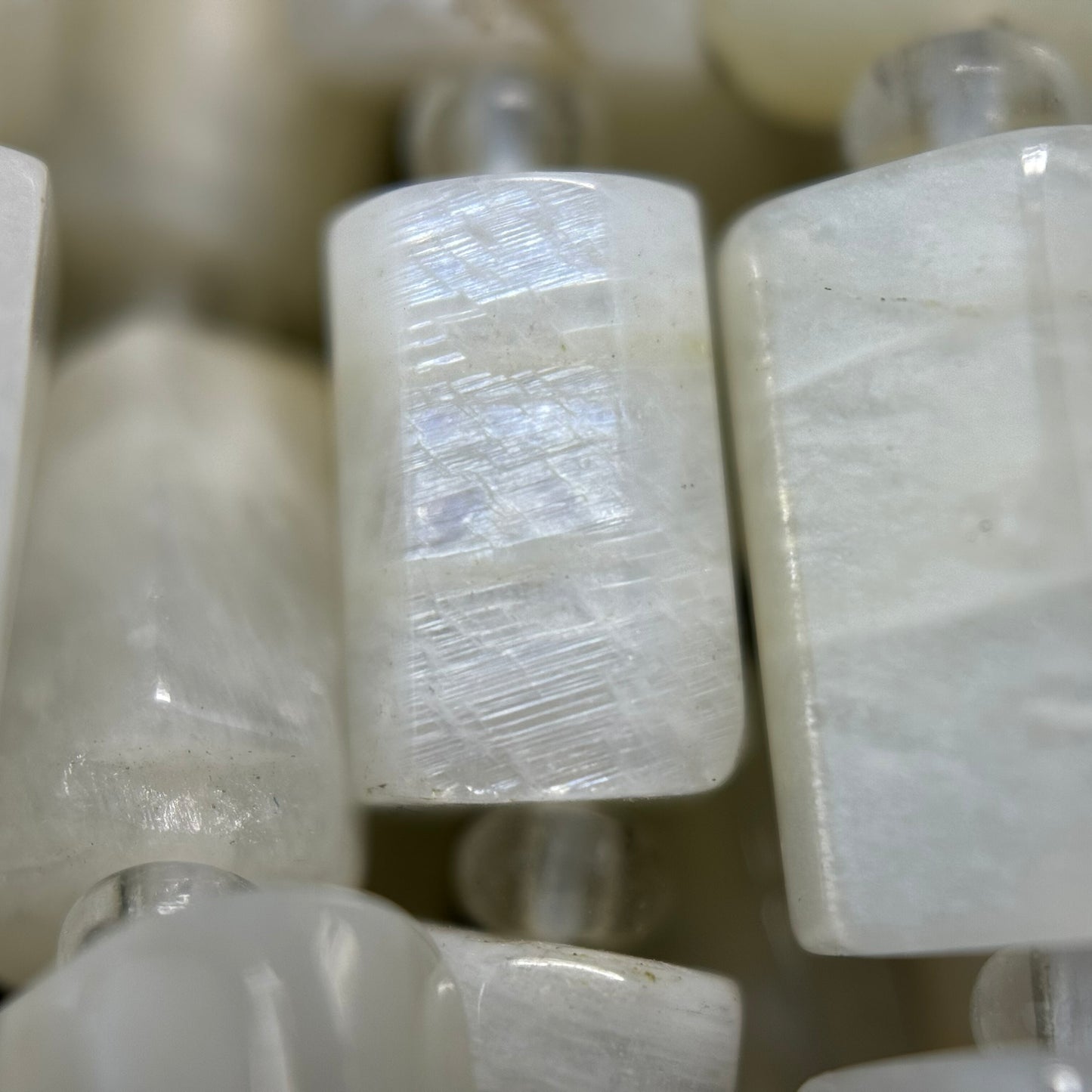 White Moonstone Cylinder Beads