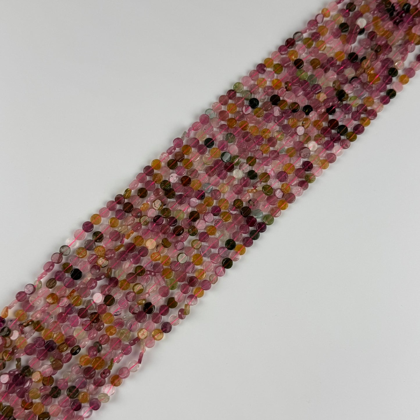 Tourmaline Multicolor Round Flat Gemstone Beads - (A Quality)