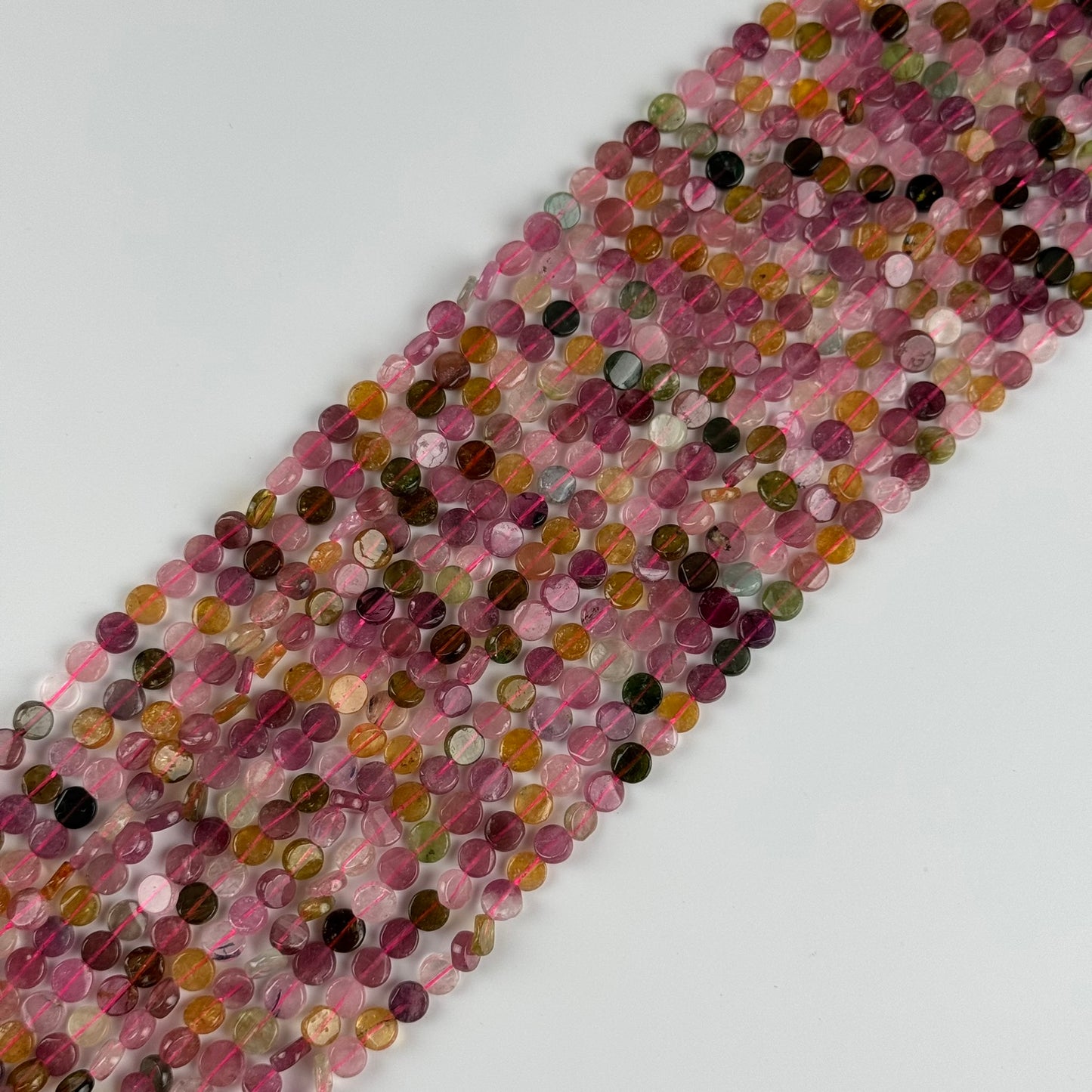 Tourmaline Multicolor Round Flat Gemstone Beads - (A Quality)
