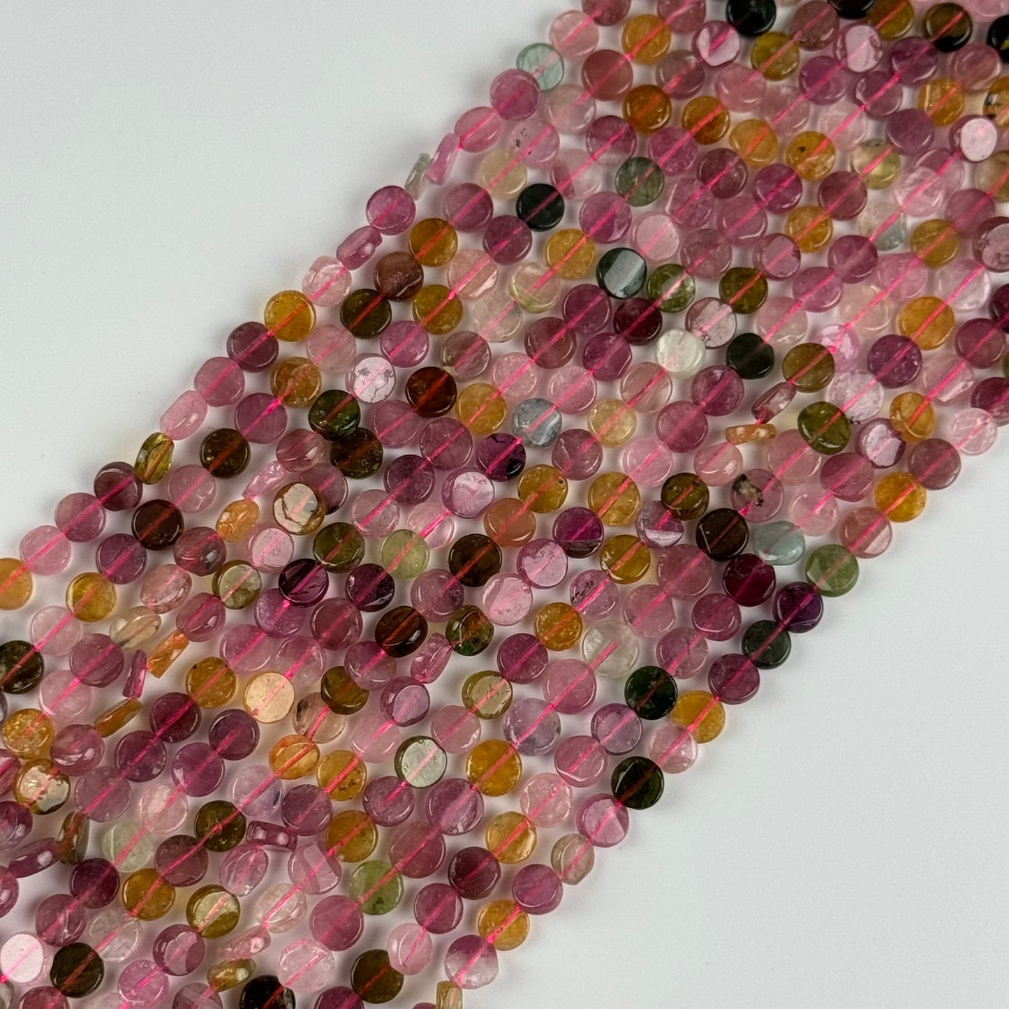 Tourmaline Multicolor Round Flat Gemstone Beads - (A Quality)