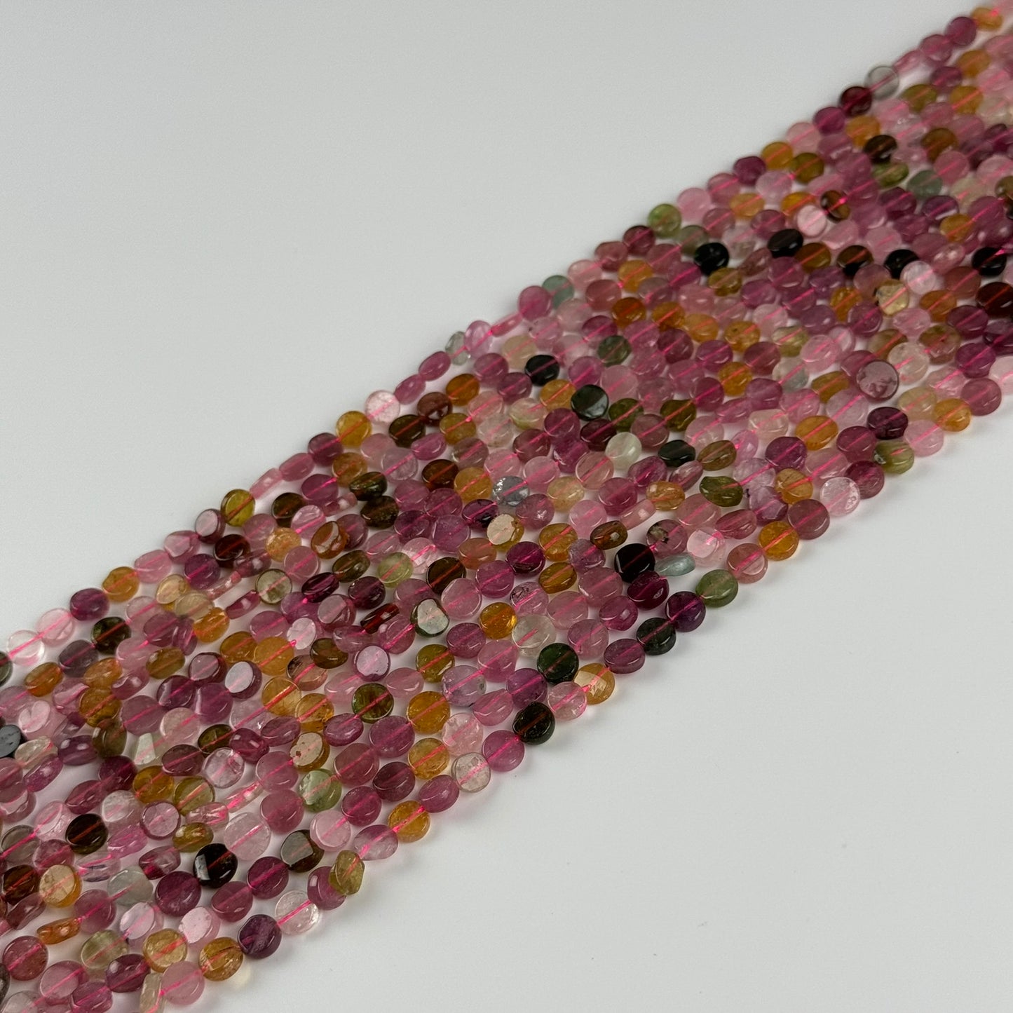 Tourmaline Multicolor Round Flat Gemstone Beads - (A Quality)