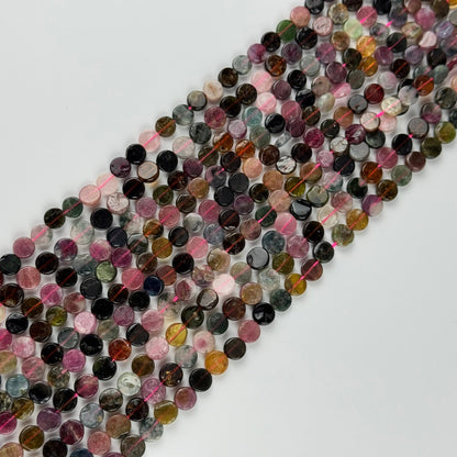 Tourmaline Multicolor Round Flat Gemstone Beads - (A Quality)
