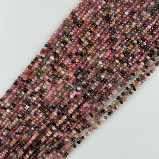 Multicolor Tourmaline Faceted Rondelle Gemstone Beads – Green & Pink (A Quality)