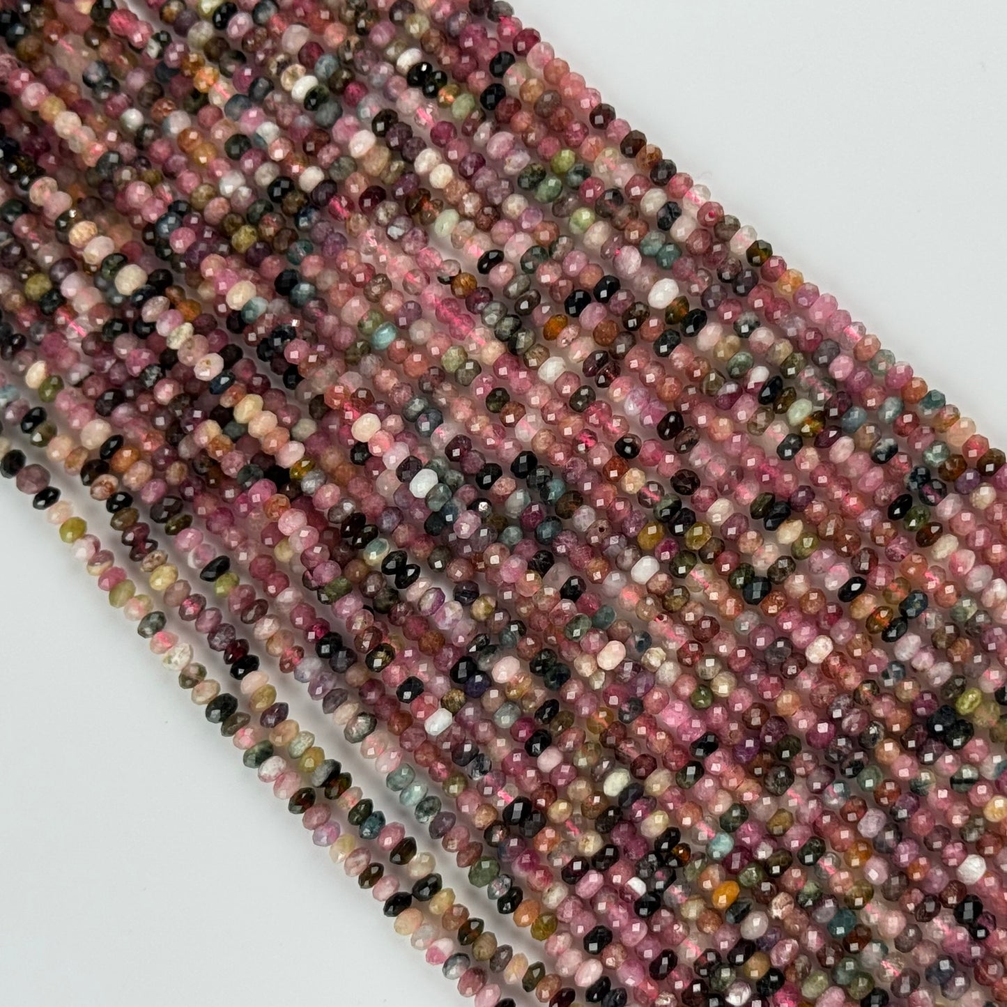 Multicolor Tourmaline Faceted Rondelle Gemstone Beads – Green & Pink (A Quality)