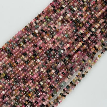 Multicolor Tourmaline Faceted Rondelle Gemstone Beads – Green & Pink (A Quality)