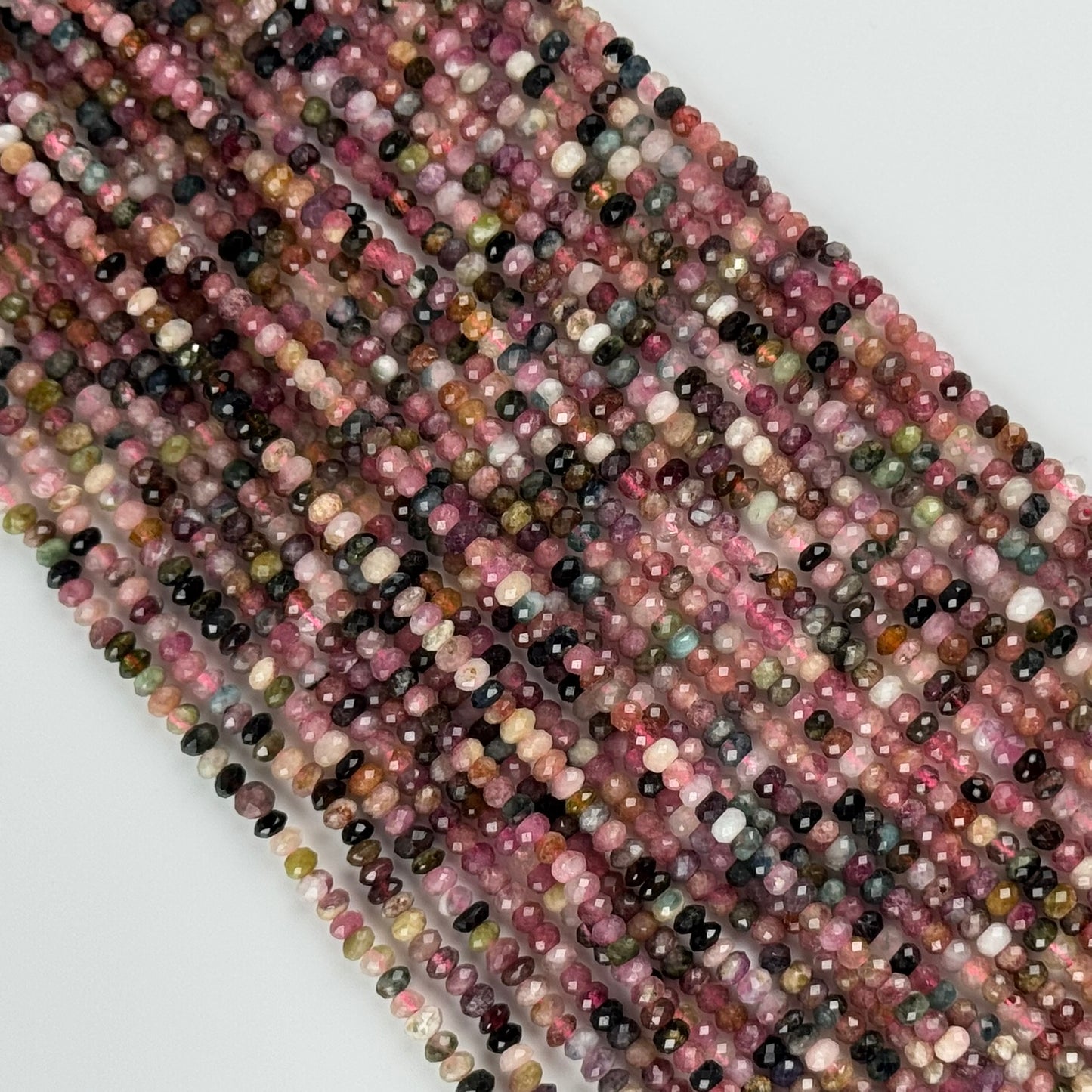 Multicolor Tourmaline Faceted Rondelle Gemstone Beads – Green & Pink (A Quality)