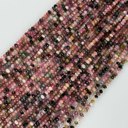 Multicolor Tourmaline Faceted Rondelle Gemstone Beads – Green & Pink (A Quality)