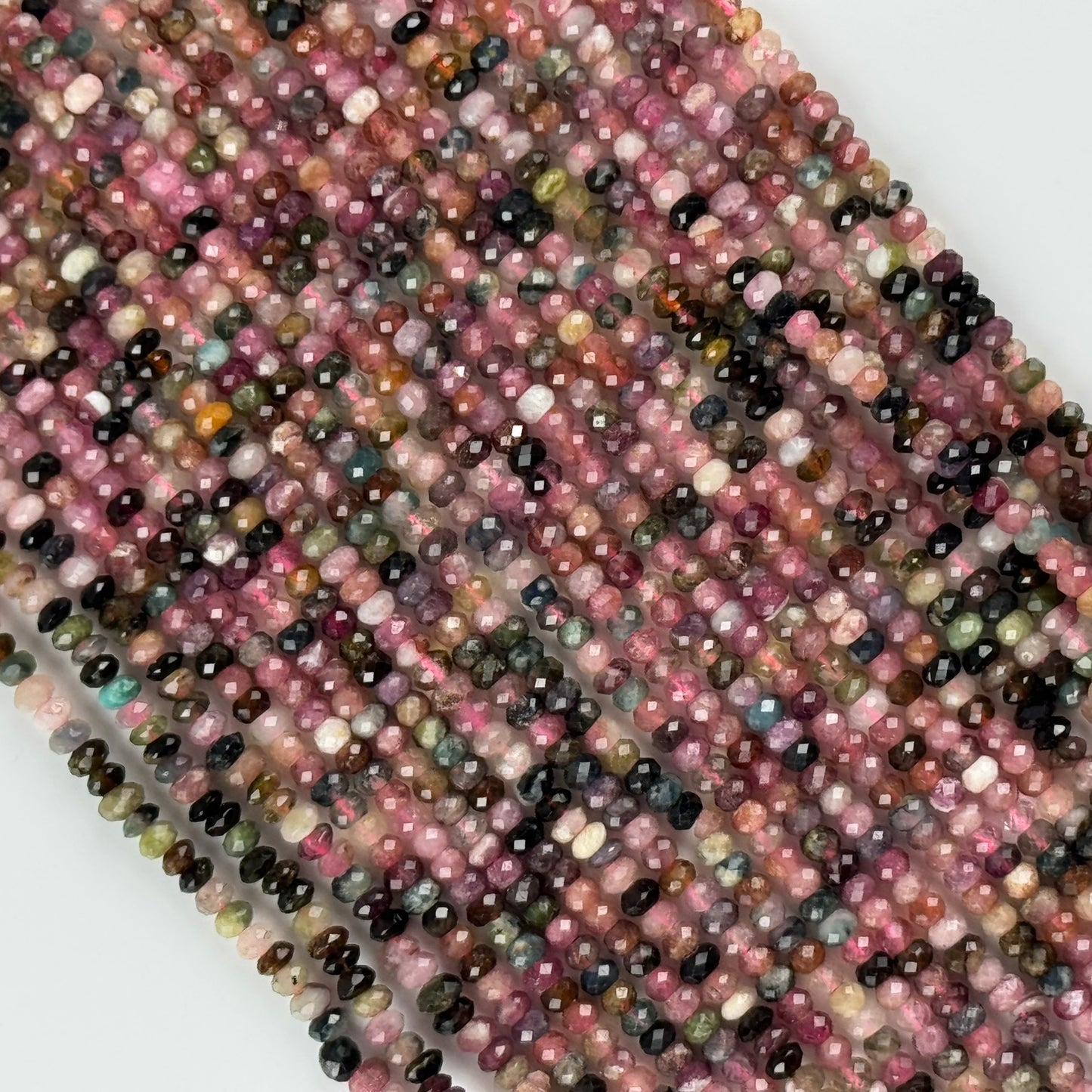 Multicolor Tourmaline Faceted Rondelle Gemstone Beads – Green & Pink (A Quality)