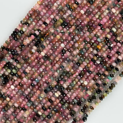 Multicolor Tourmaline Faceted Rondelle Gemstone Beads – Green & Pink (A Quality)