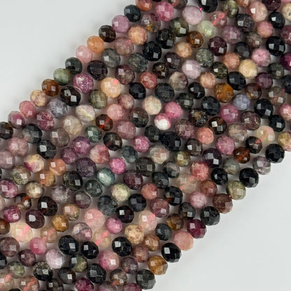 Faceted Multicolor Tourmaline Rondelle Beads