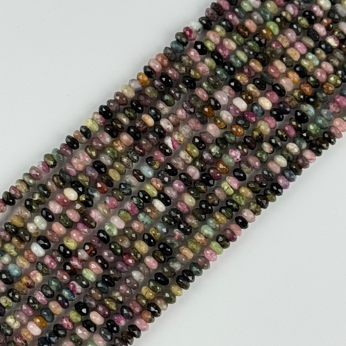 Multicolor Tourmaline Faceted Rondelle Gemstone Beads – Green & Pink (A Quality)