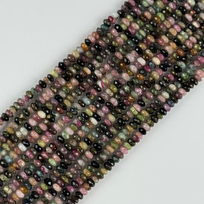 Multicolor Tourmaline Faceted Rondelle Gemstone Beads – Green & Pink (A Quality)