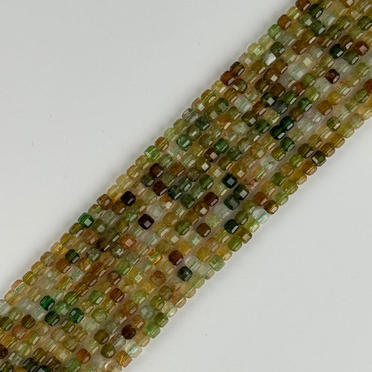 Tourmaline Green-Yellow Square Shape Gemstone Beads