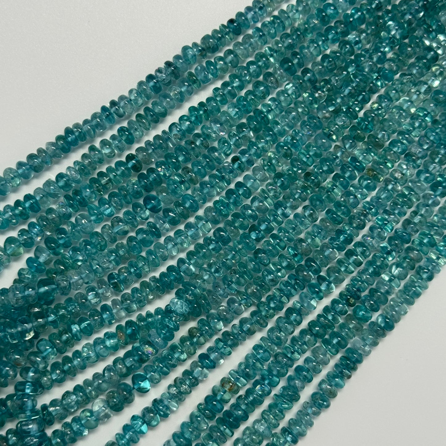 Blue Green Apatite Polished Rondelle Gemstone Beads (A Quality)