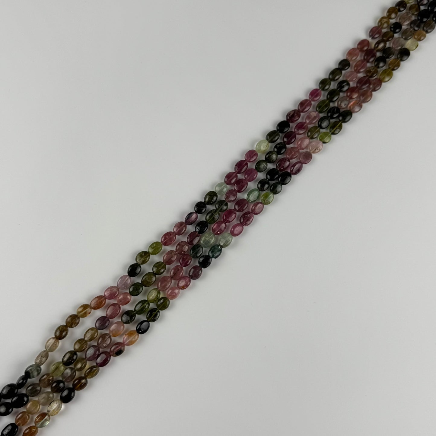 Multicolor Tourmaline Oval Shape Double-Sided doummed Gemstone Beads