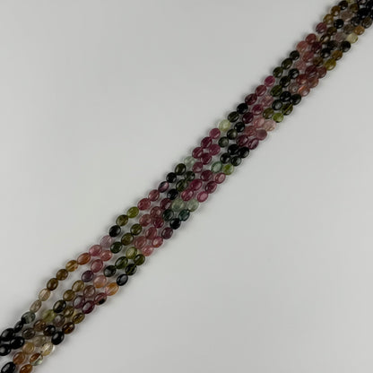 Multicolor Tourmaline Oval Shape Double-Sided Domed Gemstone Beads