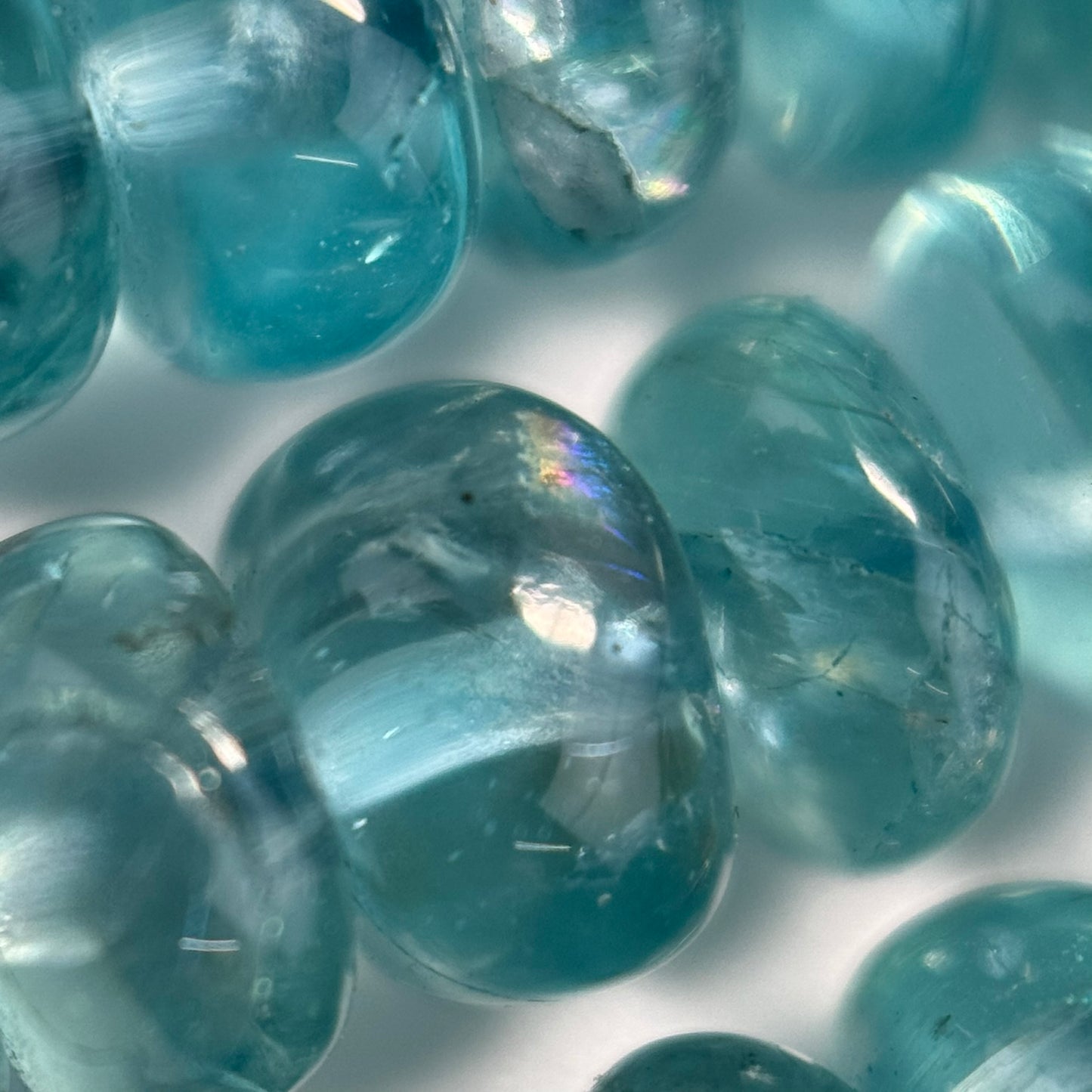 Blue Green Apatite Polished Rondelle Gemstone Beads (A Quality)